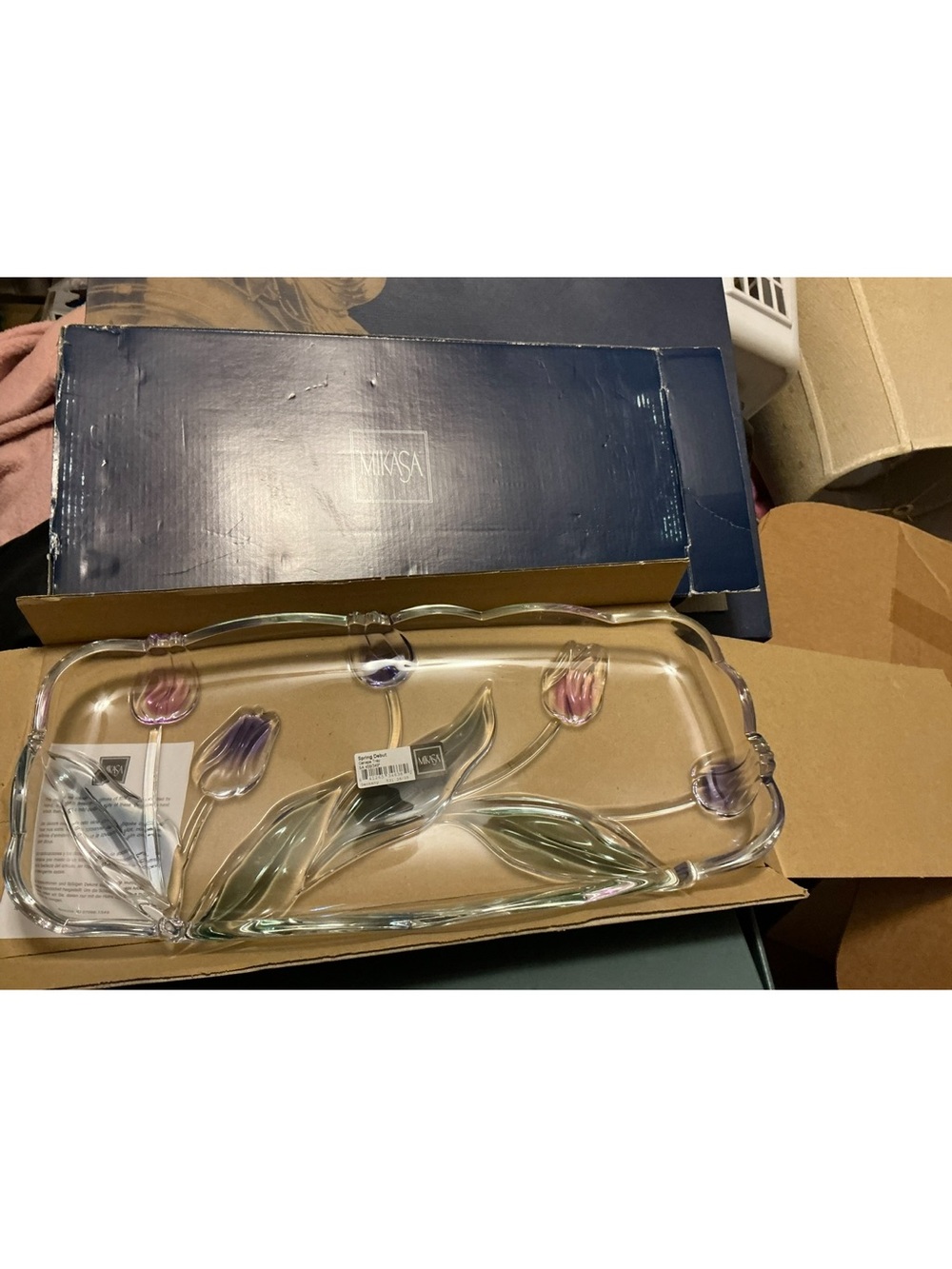 New Vintage Mikasa ‘Spring Debut’ Crystal Tray w/Original Box & Sticker